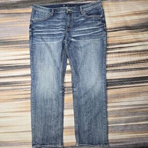 BKE Nolan Straight Leg Jeans Men's 40 x 30 Blue Denim Lowrise Stretch Wiskering